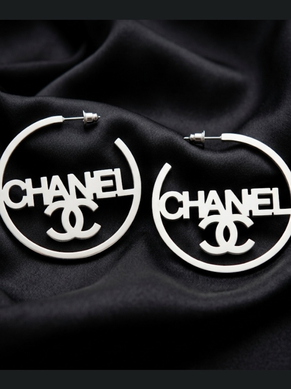 Silver Logo Hoop Earrings - Iconic CC Design - Picture 2 of 2